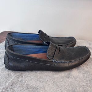 Genuine Black Leather Loafers with Vibrant Blue Stitching SIZE 12